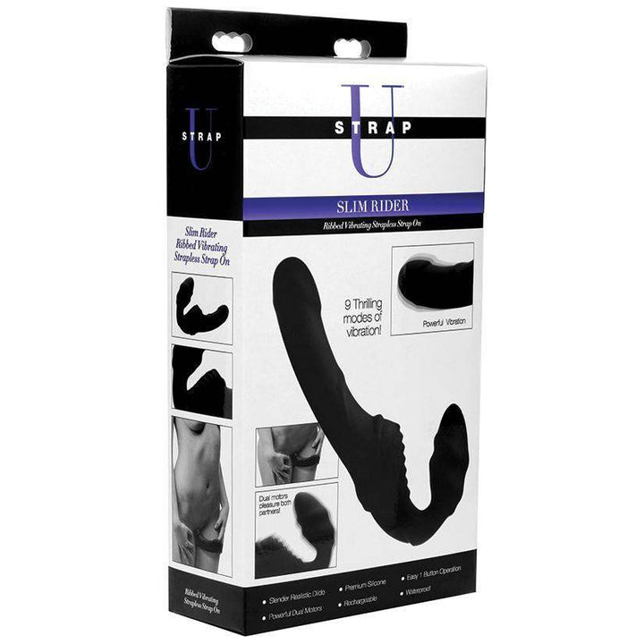 Slim Rider Ribbed Vibrating Silicone Strapless Strap On - The Dildo Hub