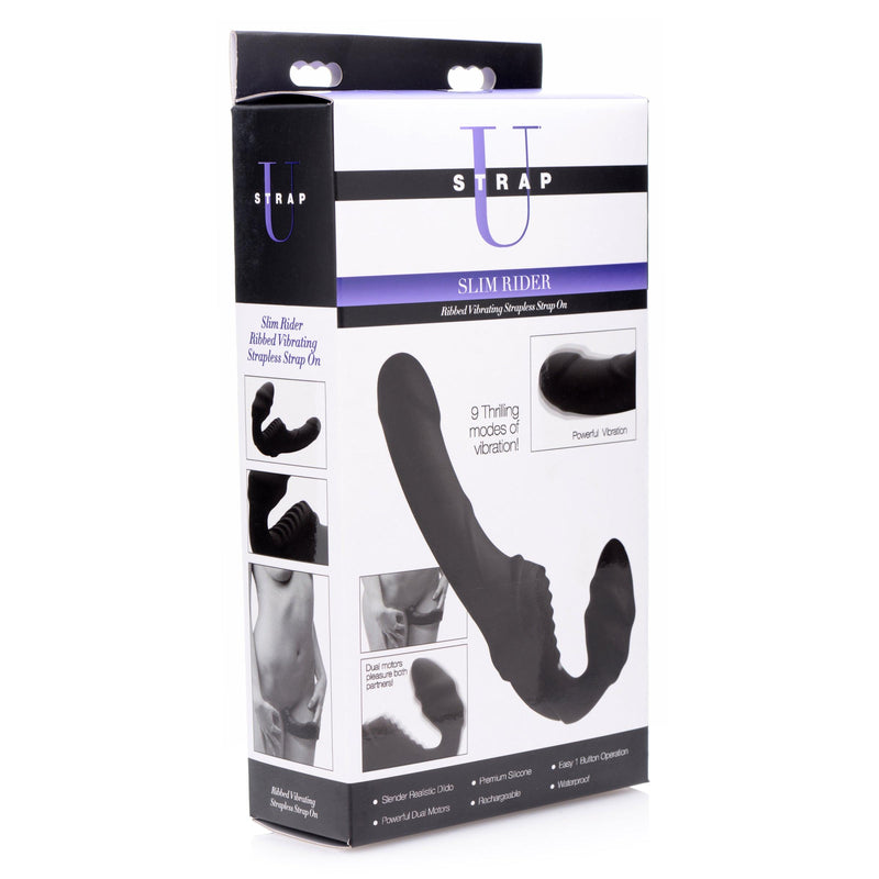 Slim Rider Ribbed Vibrating Silicone Strapless Strap On - The Dildo Hub