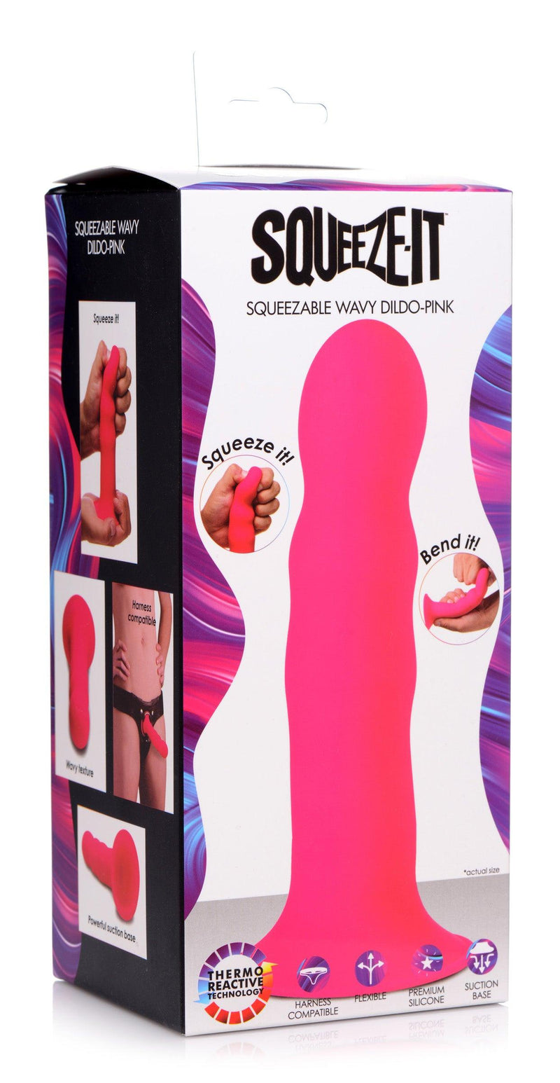 Squeezable Wavy Dildo - Pink - The Dildo Hub