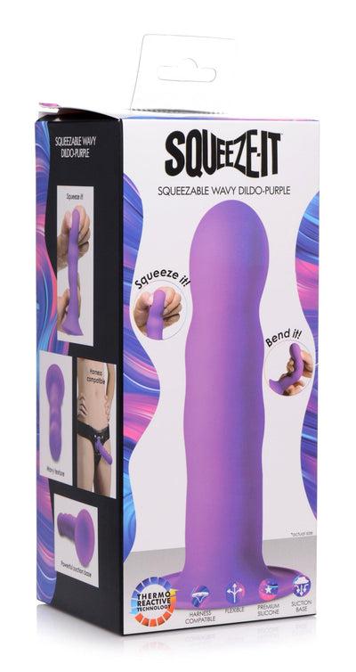 Squeezable Wavy Dildo - Purple - The Dildo Hub