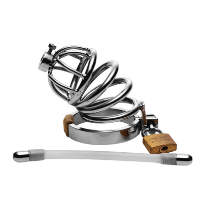 Stainless Steel Chastity Cage with Silicone Urethral Plug - The Dildo Hub