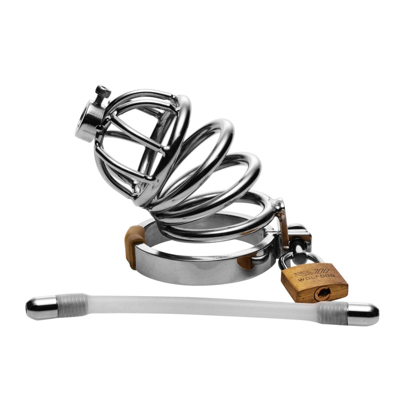 Stainless Steel Chastity Cage with Silicone Urethral Plug - The Dildo Hub