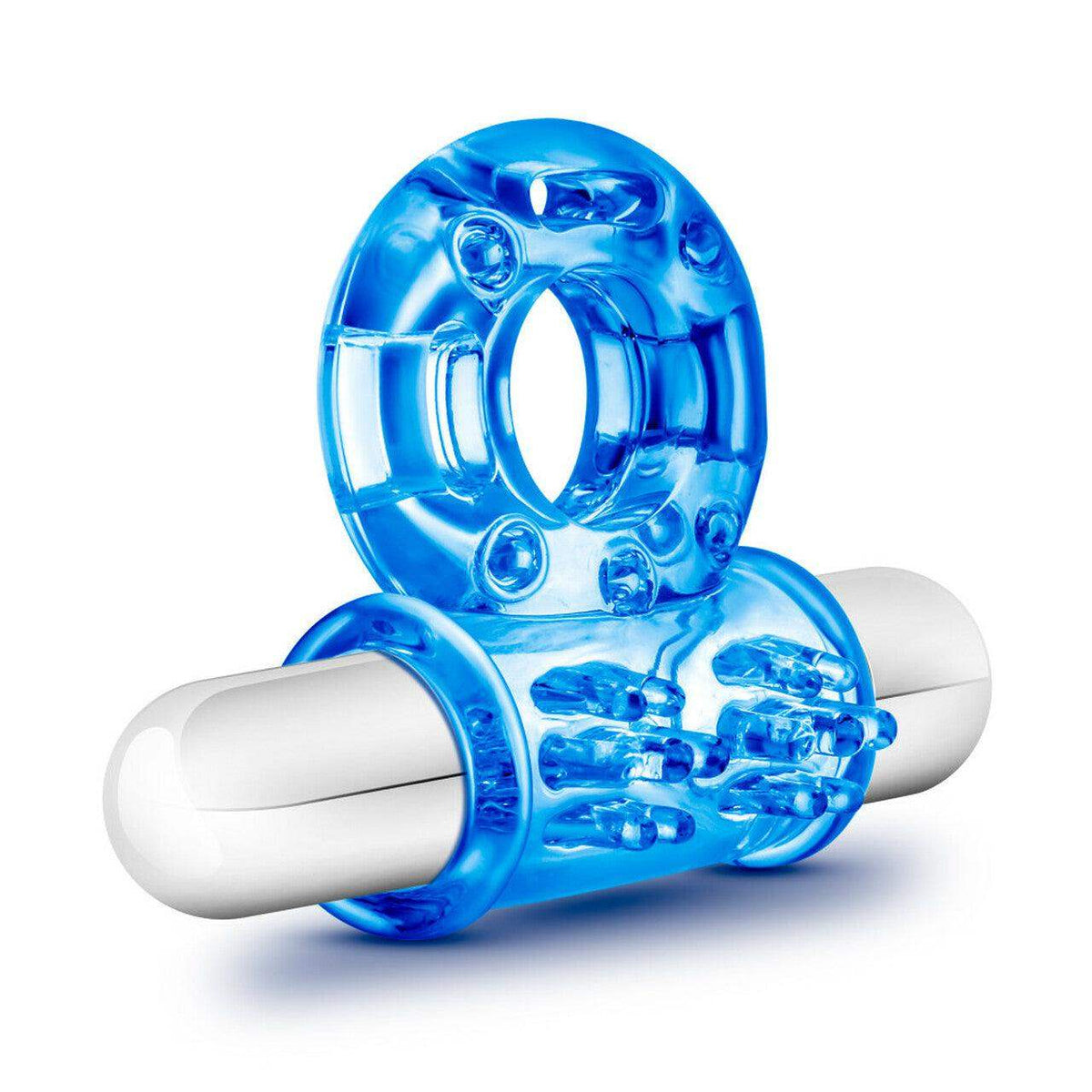 Stay Hard 10 Function Vibrating Bull Cock Ring - Blue | Blush - The Dildo Hub