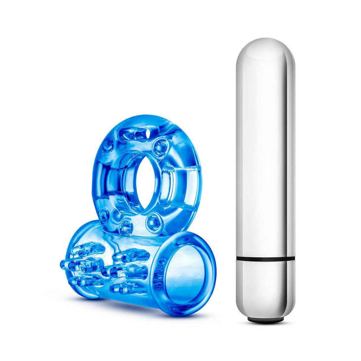 Stay Hard 10 Function Vibrating Bull Cock Ring - Blue | Blush - The Dildo Hub