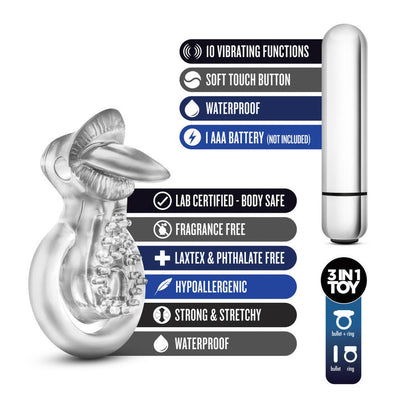 Stay Hard 10 Function Vibrating Tongue Cock Ring - Clear | Blush - The Dildo Hub