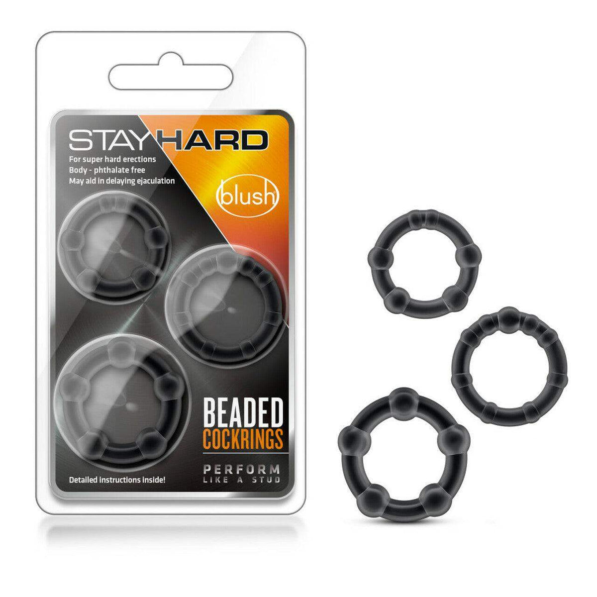 Stay Hard Beaded Cock Rings - 3 Pack - Black | Blush - The Dildo Hub