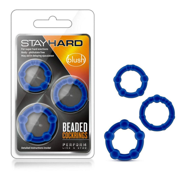 Stay Hard Beaded Cock Rings - Blue (3 Pack) | Blush - The Dildo Hub