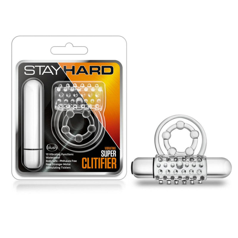 Stay Hard - Vibrating Super Clitifier Cock Ring - Clear | Blush - The Dildo Hub