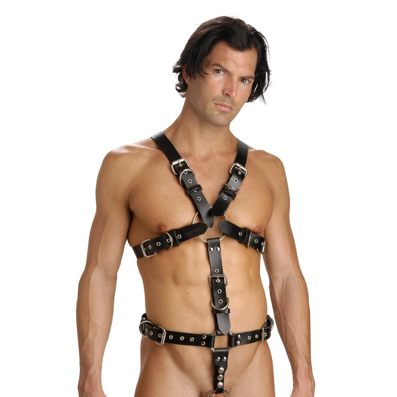 Strict Leather Body Harness with Cock Ring - Medium Large - The Dildo Hub