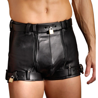 Strict Leather Chastity Shorts- 38 inch waist - The Dildo Hub