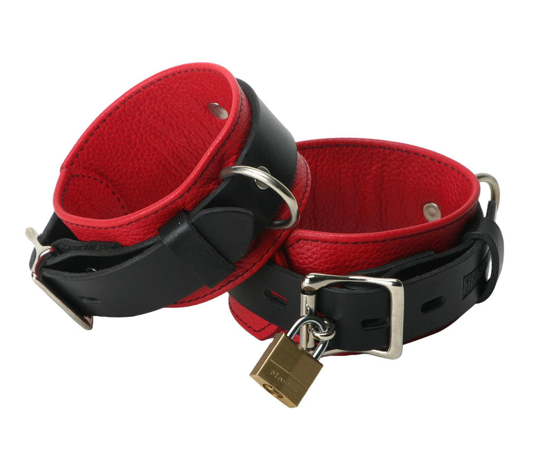 Strict Leather Deluxe Black and Red Locking Ankle Cuffs - The Dildo Hub