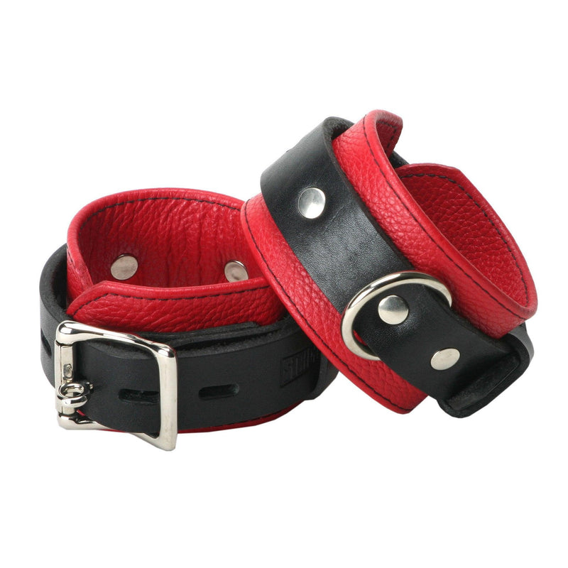 Strict Leather Deluxe Black and Red Locking Ankle Cuffs - The Dildo Hub