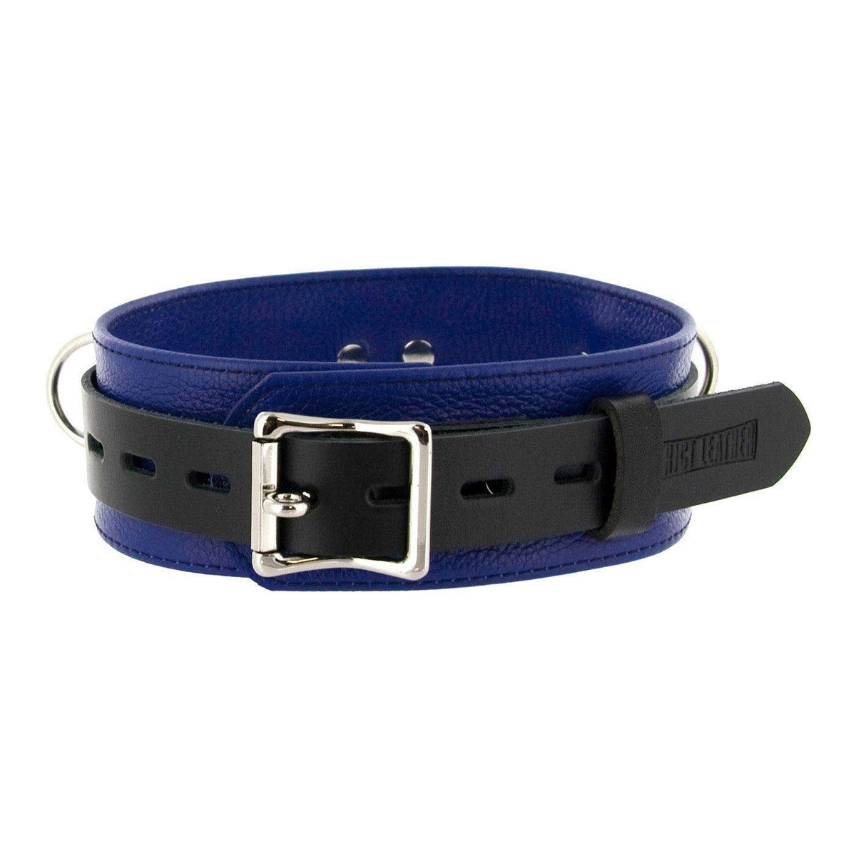 Strict Leather Deluxe Locking Collar - Blue and Black - The Dildo Hub