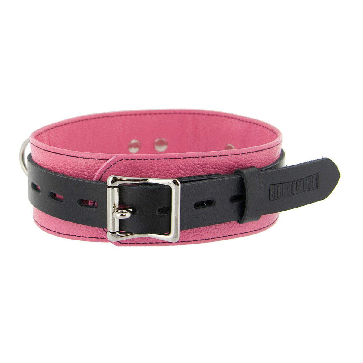 Strict Leather Deluxe Locking Collar - Pink and Black - The Dildo Hub