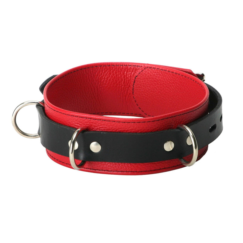 Strict Leather Deluxe Red and Black Locking Collar - The Dildo Hub