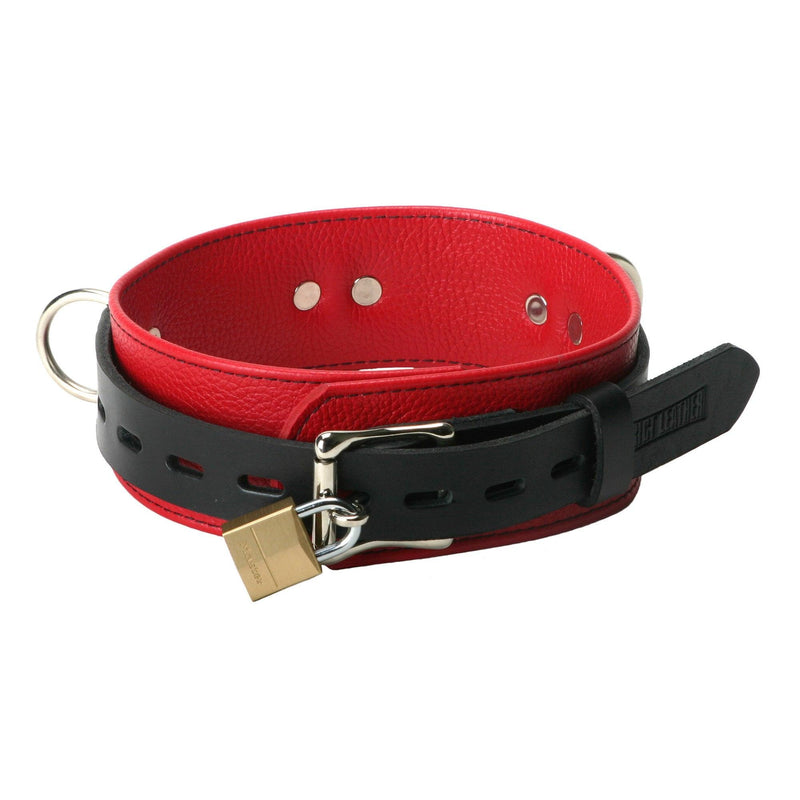 Strict Leather Deluxe Red and Black Locking Collar - The Dildo Hub