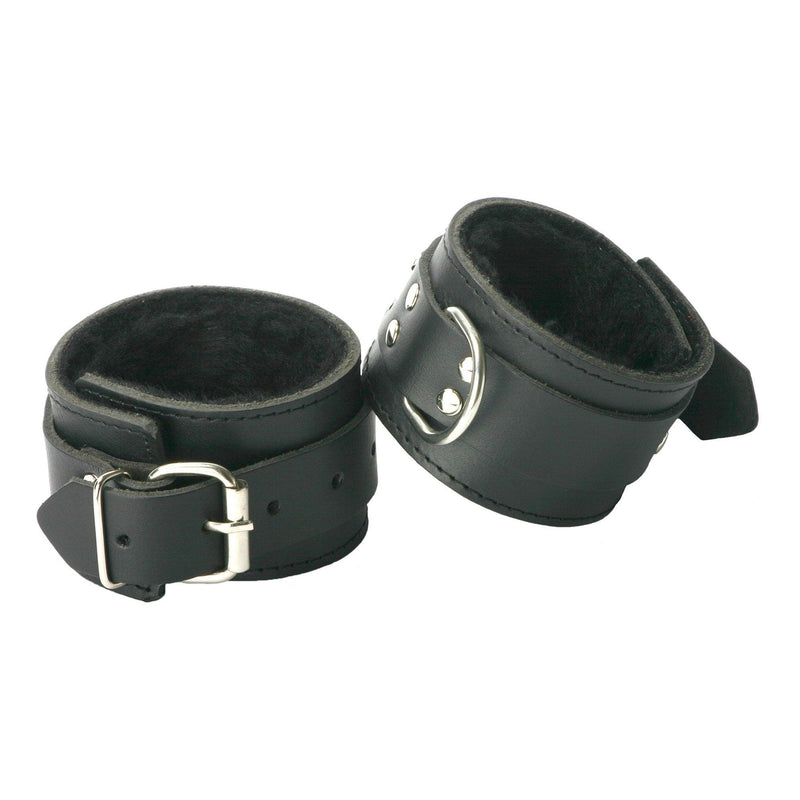 Strict Leather Fur Lined Ankle Cuffs - The Dildo Hub