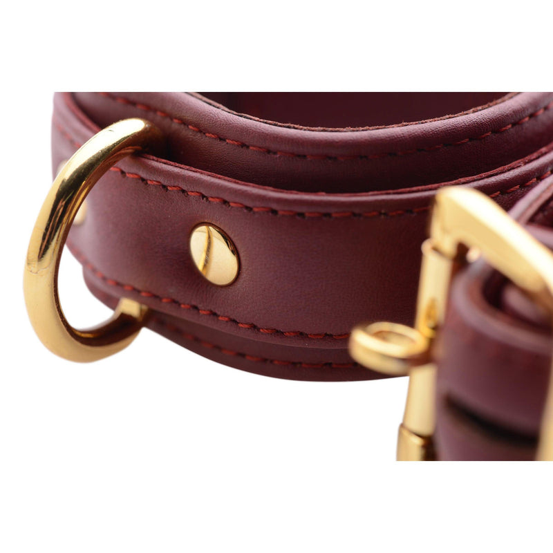 Strict Leather Luxury Burgundy Locking Ankle Cuffs - The Dildo Hub