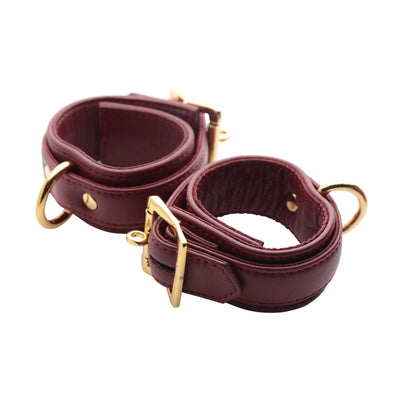 Strict Leather Luxury Burgundy Locking Wrist Cuffs - The Dildo Hub