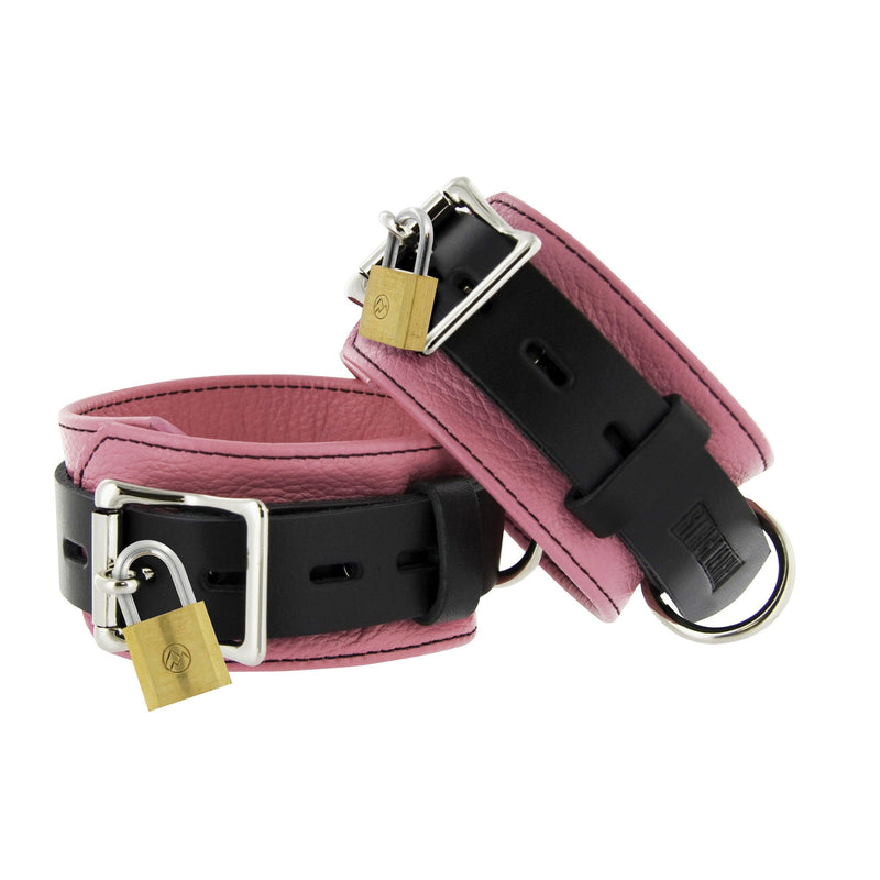 Strict Leather Pink and Black Deluxe Locking Ankle Cuffs - The Dildo Hub