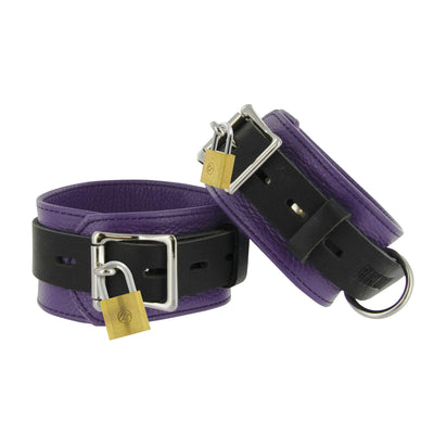 Strict Leather Purple and Black Deluxe Locking Ankle Cuffs - The Dildo Hub