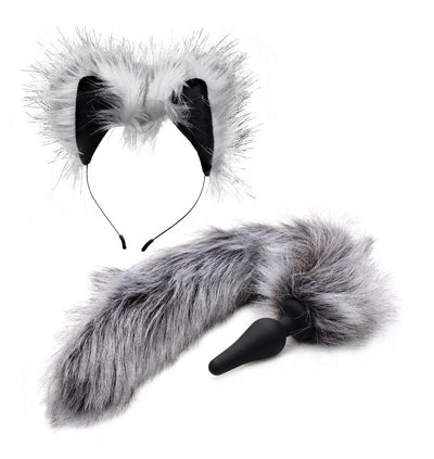 Tailz Wolf Tail and Ears Set-Grey - The Dildo Hub