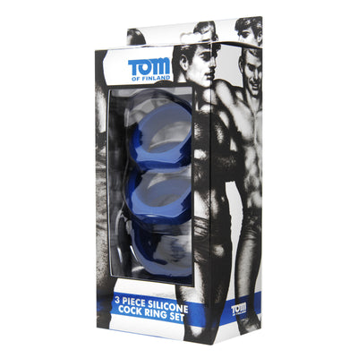 Tom of Finland 3 Piece Silicone Cock Ring Set - Blue cockrings from Tom of Finland