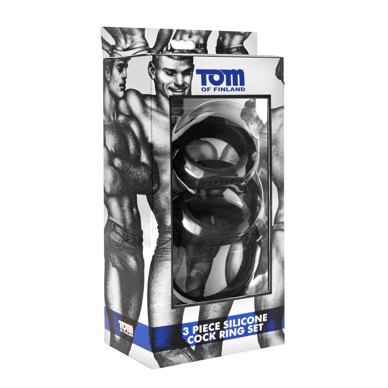 Tom of Finland 3 Piece Silicone Cock Ring Set - Black cockrings from Tom of Finland