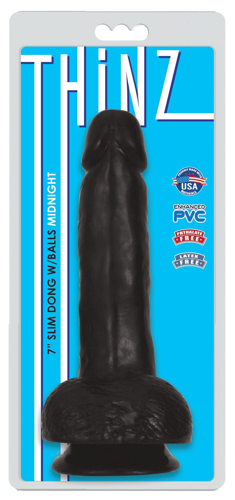 Thinz 7 Inch Slim Dildo with Balls - Black - The Dildo Hub