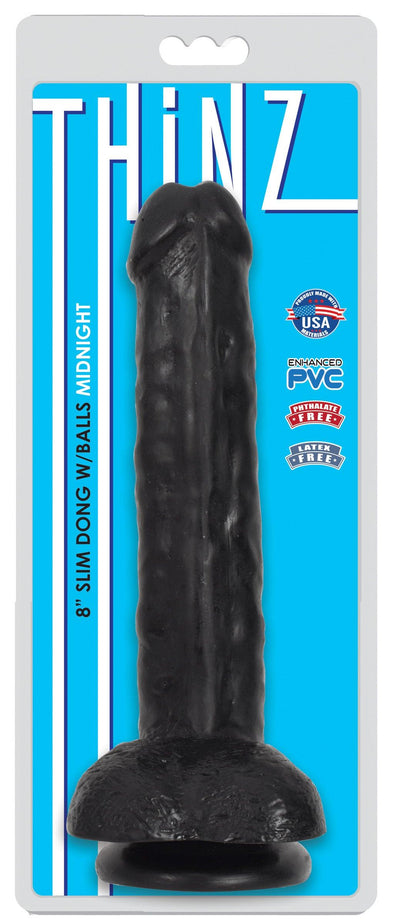 Thinz 8 Inch Slim Realistic Dildo with Balls - Black - The Dildo Hub