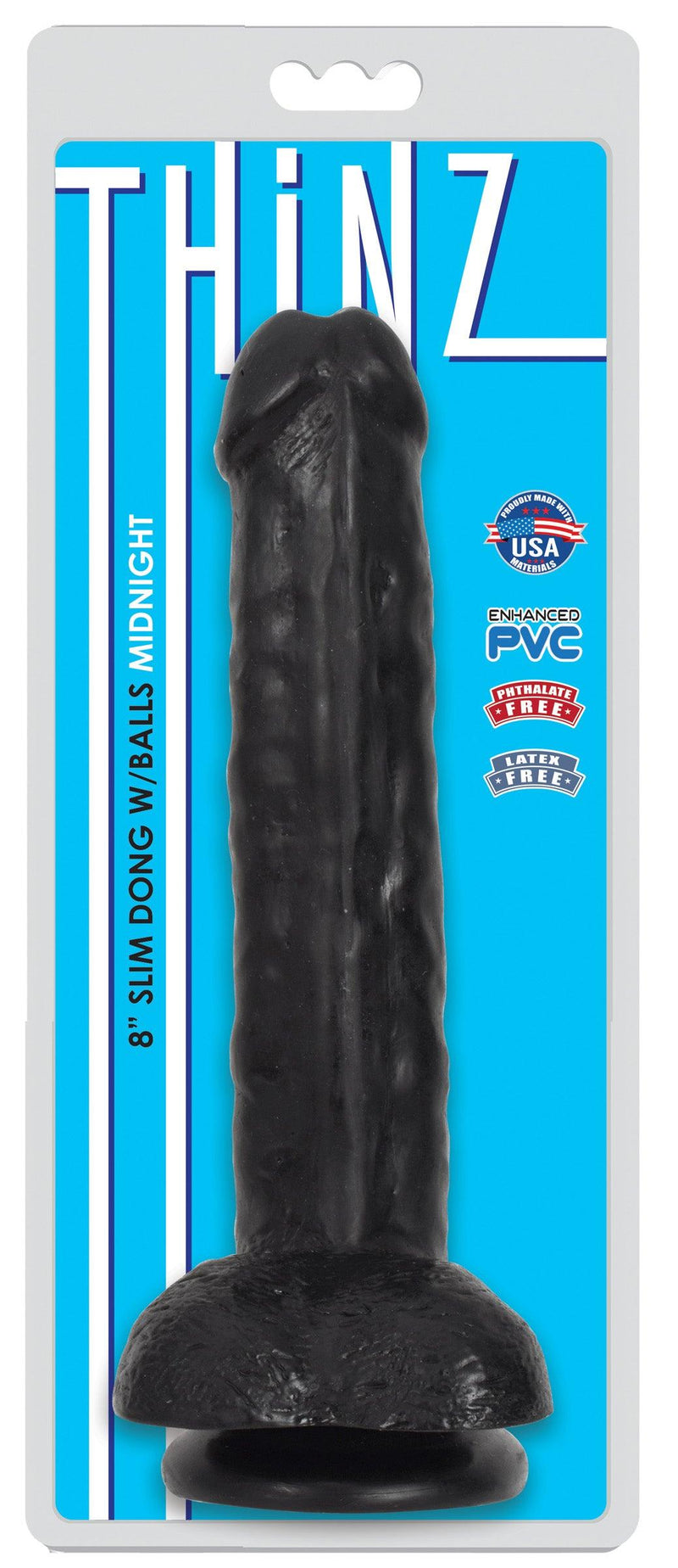 Thinz 8 Inch Slim Realistic Dildo with Balls - Black - The Dildo Hub