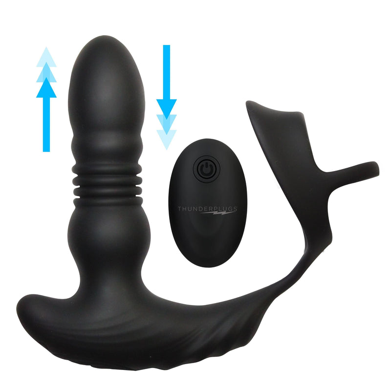 Thrusting Vibrator with Cock and Ball Ring and Remote - The Dildo Hub