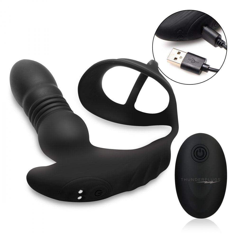 Thrusting Vibrator with Cock and Ball Ring and Remote The Dildo Hub Thrusting Vibrator with Cock and Ball Ring and Remote The Dildo Hub