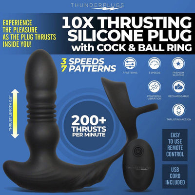 Thrusting Vibrator with Cock and Ball Ring and Remote - The Dildo Hub