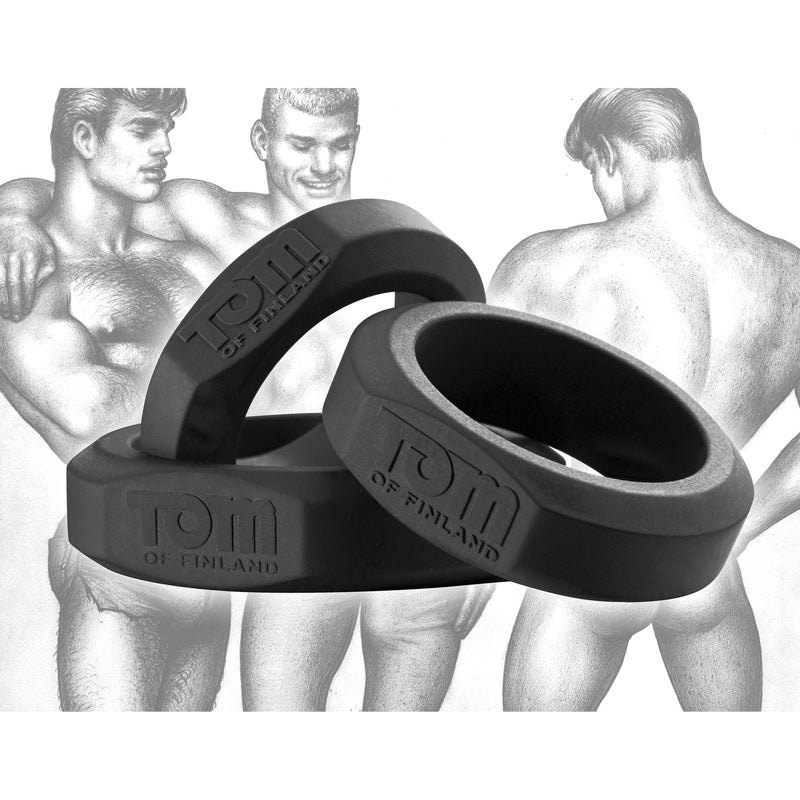 Tom of Finland 3 Piece Silicone Cock Ring Set - Black - The Dildo Hub