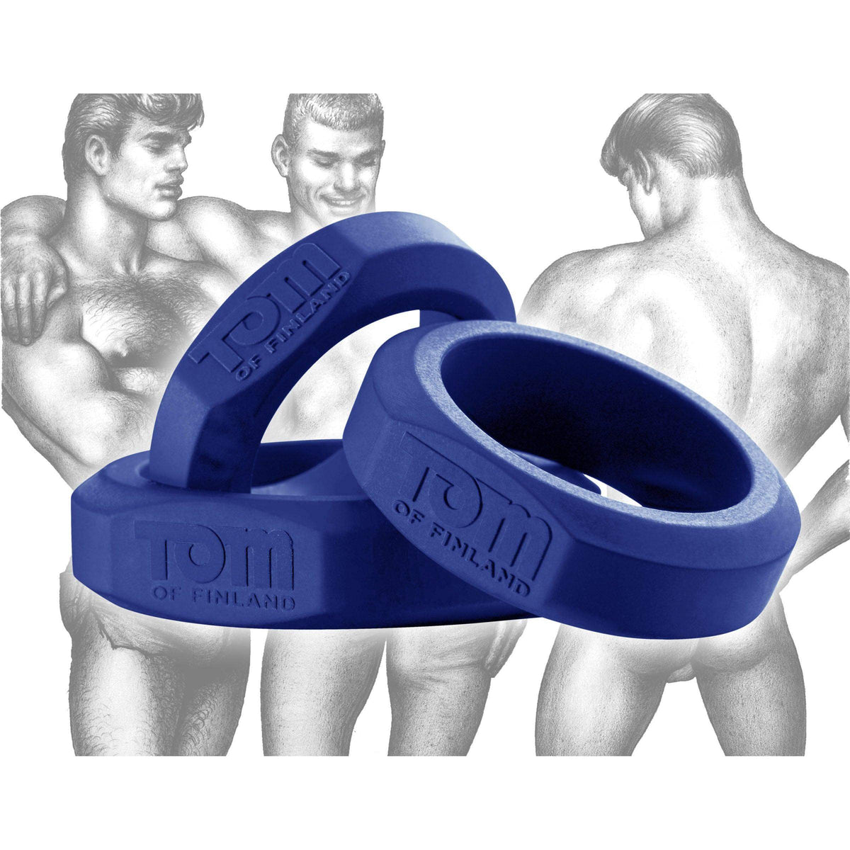 Tom of Finland 3 Piece Silicone Cock Ring Set - Blue - The Dildo Hub