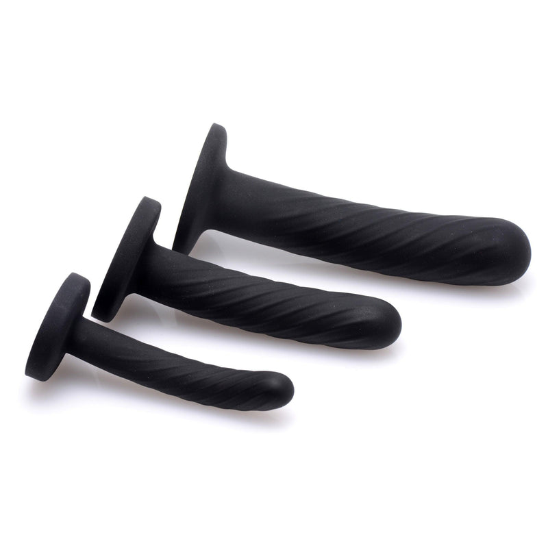 Trinity Strap-On Silicone 3 Piece Dildo Set – Black - The Dildo Hub