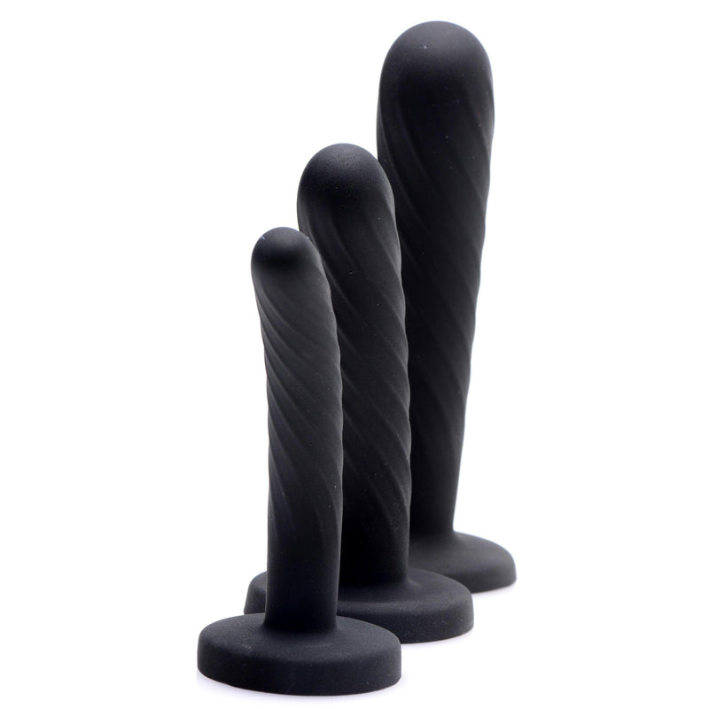 Trinity Strap-On Silicone 3 Piece Dildo Set – Black - The Dildo Hub