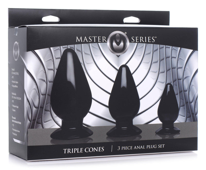 Triple Cones 3 Piece Anal Plug Set - Black - The Dildo Hub