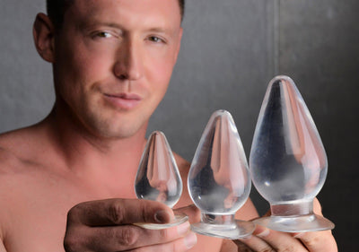 Triple Cones 3 Piece Anal Plug Set - Clear - The Dildo Hub