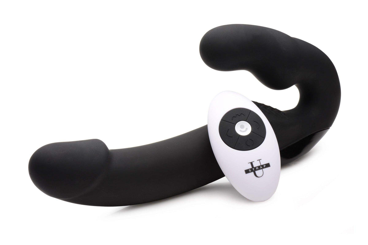 Urge Silicone Strapless Strap On With Remote- Black - The Dildo Hub