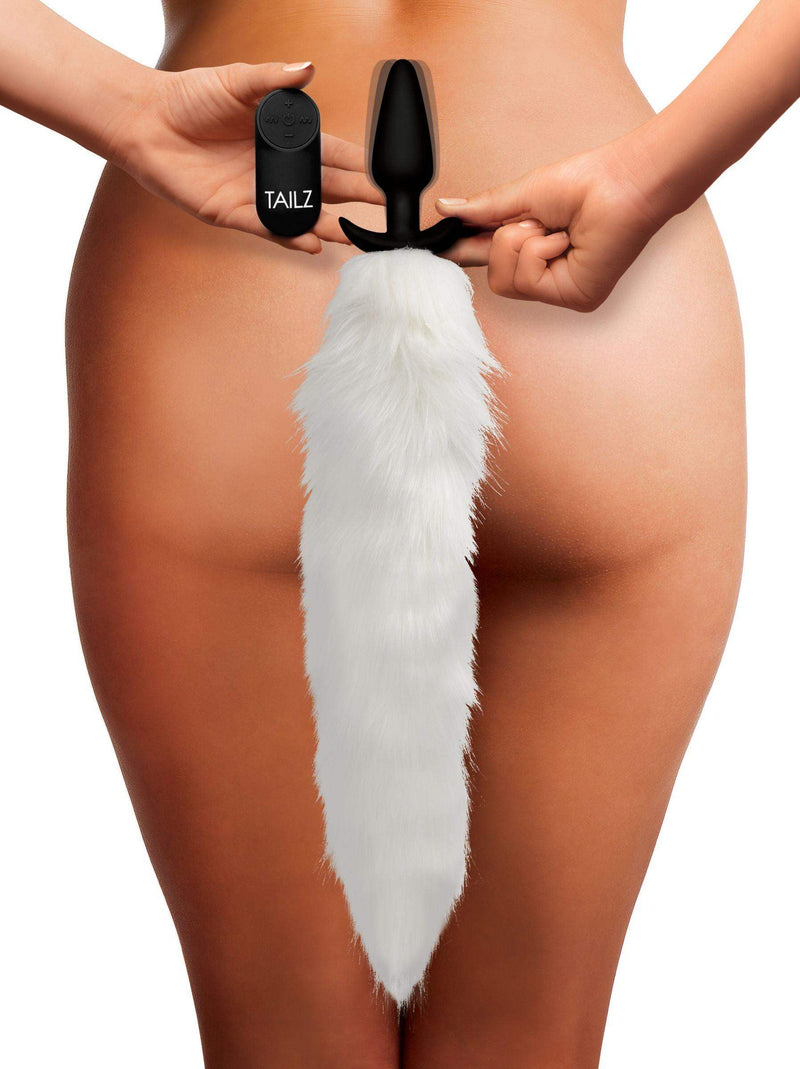 Vibrating White Fox Tail Slender Anal Plug - The Dildo Hub