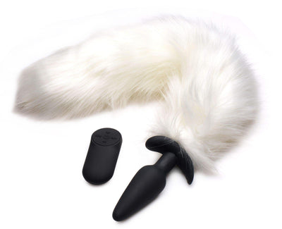 Vibrating White Fox Tail Slender Anal Plug - The Dildo Hub