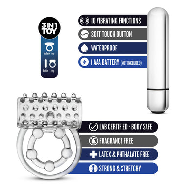 Stay Hard - Vibrating Super Clitifier Cock Ring - Clear | Blush  from The Dildo Hub