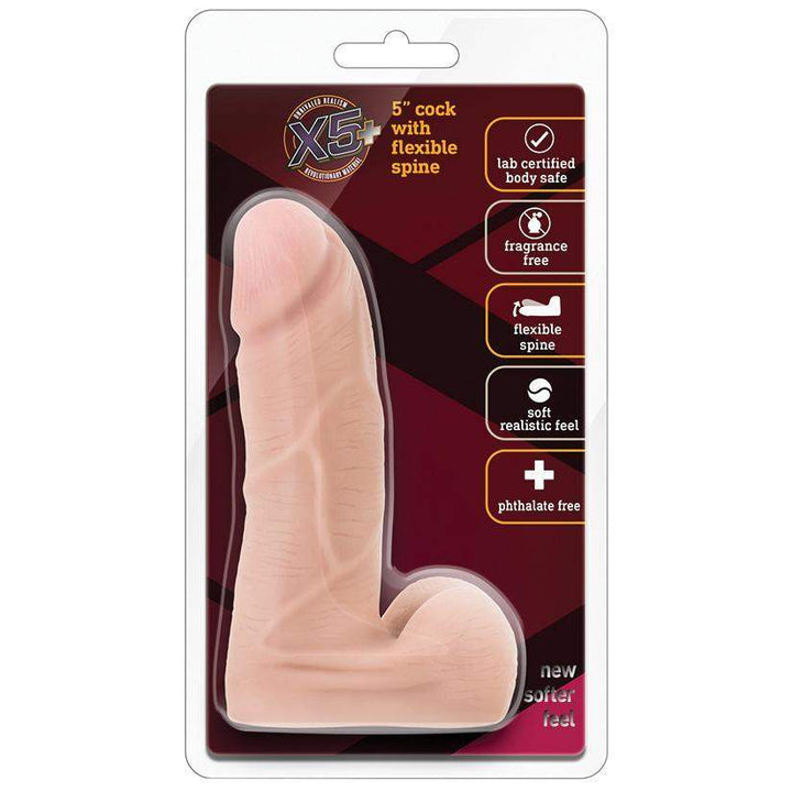 X5 Plus Cock with Flexible Spine Beige 5 Inch - The Dildo Hub