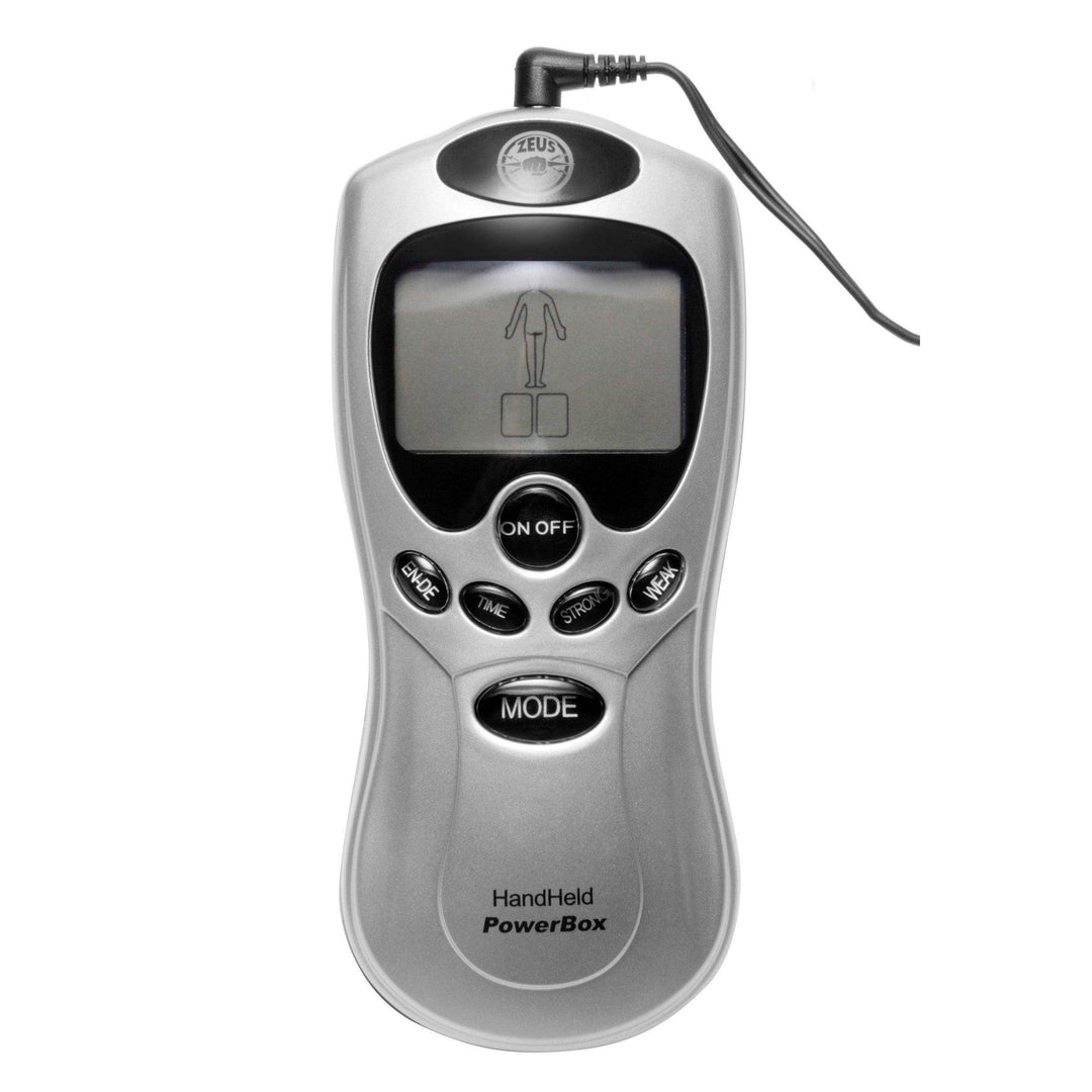 Zeus Handheld 8 Mode Power Box with Black Pads - The Dildo Hub