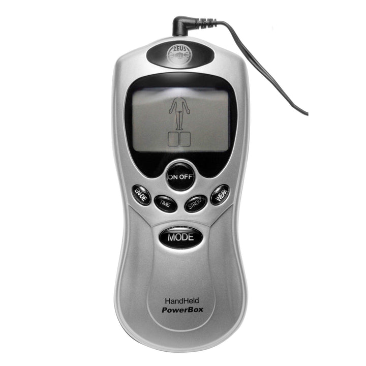 Zeus Handheld 8 Mode Power Box with Black Pads - The Dildo Hub