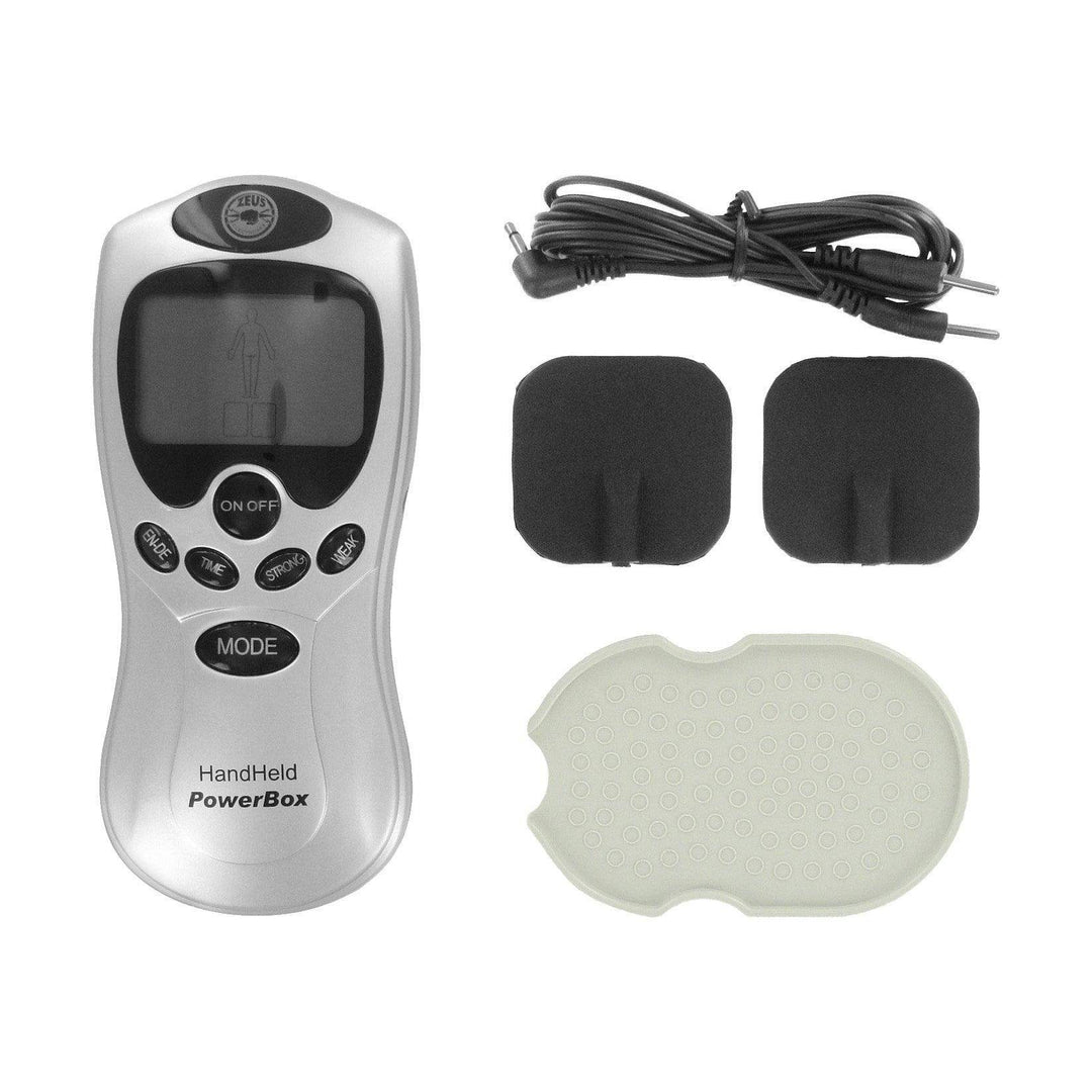 Zeus Handheld 8 Mode Power Box with Black Pads - The Dildo Hub