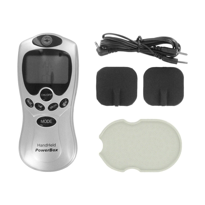Zeus Handheld 8 Mode Power Box with Black Pads - The Dildo Hub