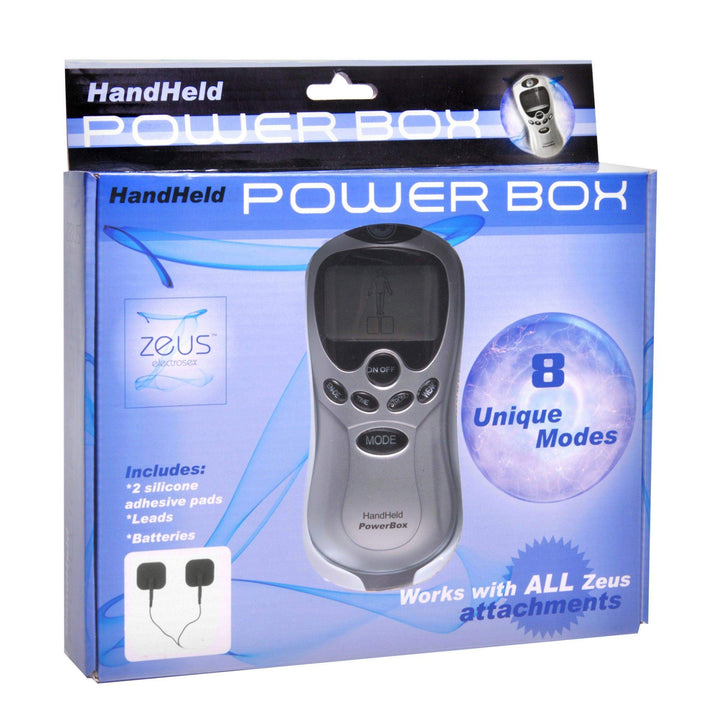 Zeus Handheld 8 Mode Power Box with Black Pads - The Dildo Hub